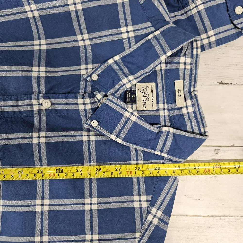 J.Crew Slim Fit Button Down Long Sleeve Shirt XL Blue Plaid Cotton Shirting